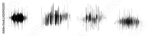 Sound waves represented in a hand-drawn vector illustration showcasing various waveforms and patterns