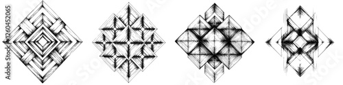 Vector illustration of geometric patterns in hand-drawn style showcasing intricate designs and artistic flair