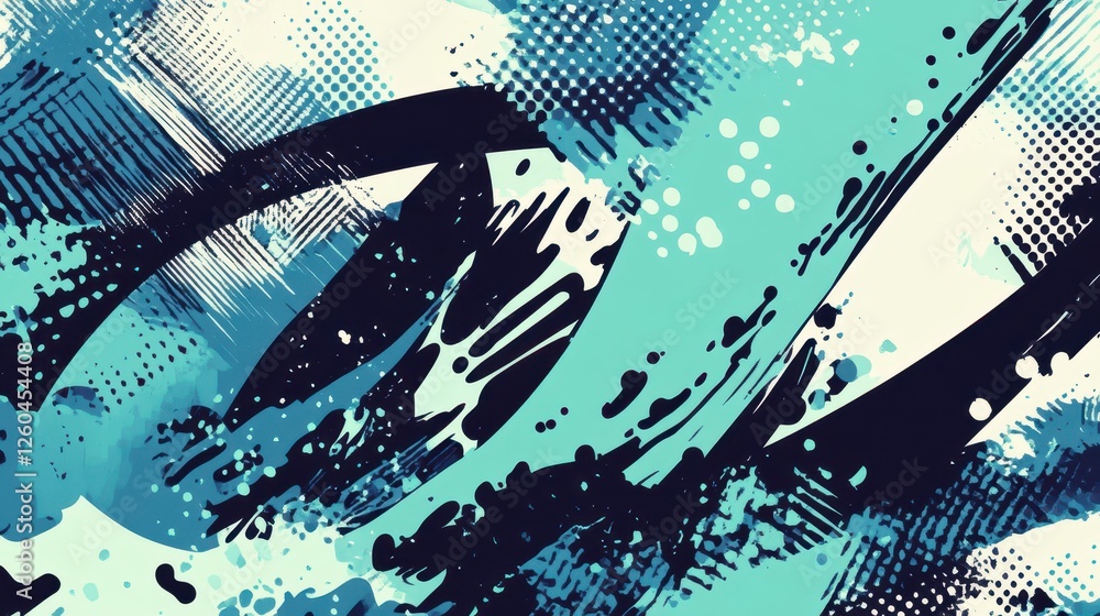 Obraz premium Dynamic blue wallpaper with overlapping wave shapes and ink strokes