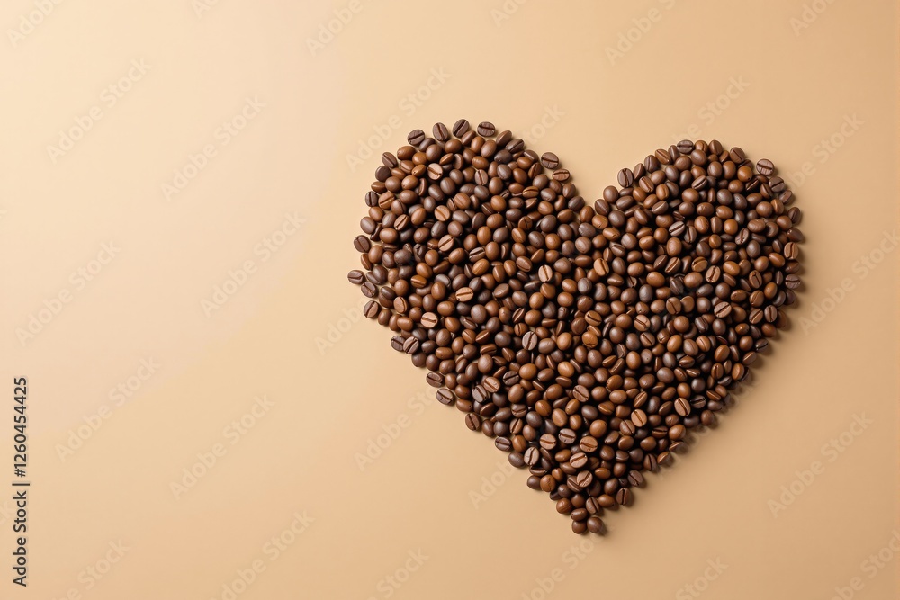 Heart shape made from coffee beans on a beige background. A creative composition symbolizing love for coffee, warmth, and aromatic flavors. Ai generative Heart shape made from coffee beans on a beige background. A creative composition symbolizing love for coffee, warmth, and aromatic flavors. Ai generative