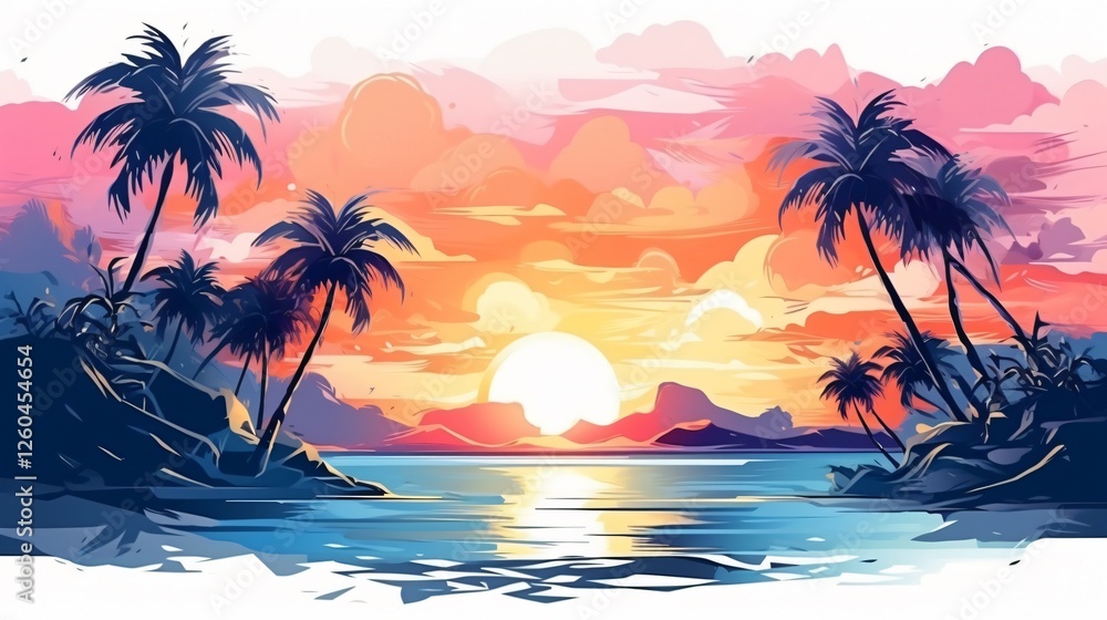 Tropical Summer Paradise: Waves, Palms, Sky Tropical Summer Paradise: Waves, Palms, Sky