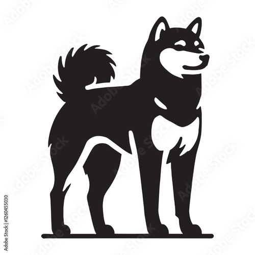 Simplistic Shiba Inu silhouette featuring clean and bold lines - Shiba Inu illustration - minimal Shiba Inu vector - dog silhouette
