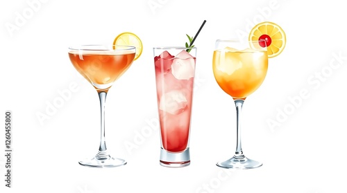 Set of classic alcohol cocktails isolated on white background