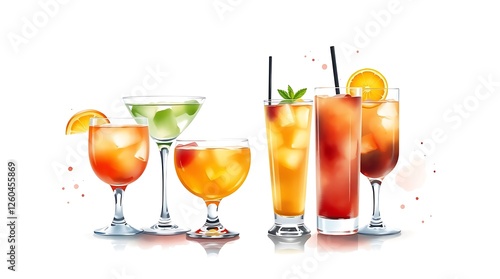 Set of classic alcohol cocktails isolated on white background