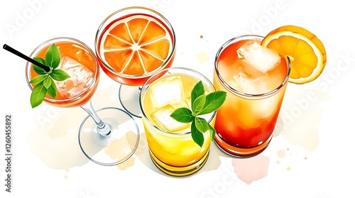 Set of classic alcohol cocktails isolated on white background