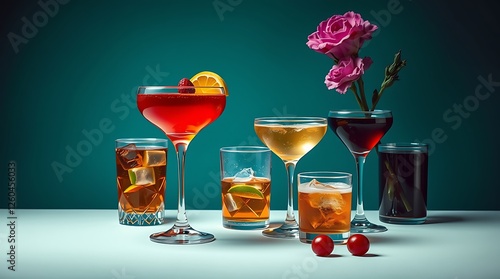 Set of classic alcohol cocktails isolated on white background