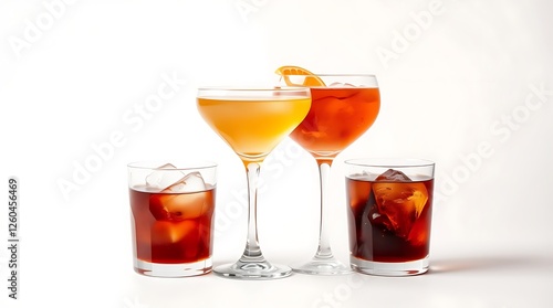Set of classic alcohol cocktails isolated on white background