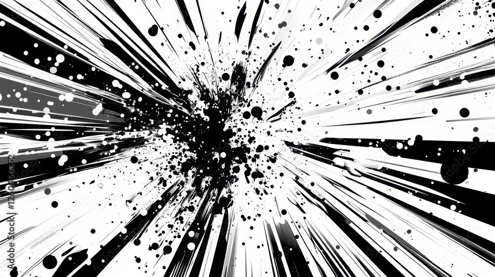 Fototapeta premium High-energy comic backdrop with grayscale motion effects and halftones