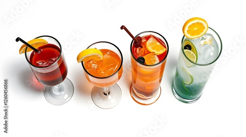 Set of classic alcohol cocktails isolated on white background