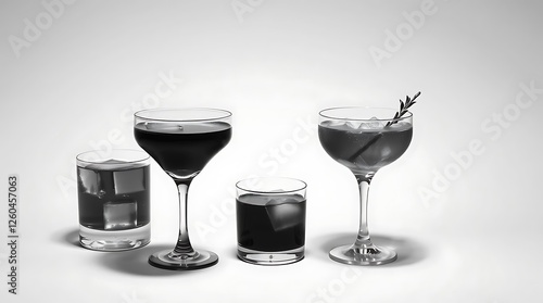 Set of classic alcohol cocktails isolated on white background