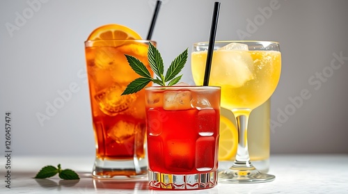 Set of classic alcohol cocktails isolated on white background