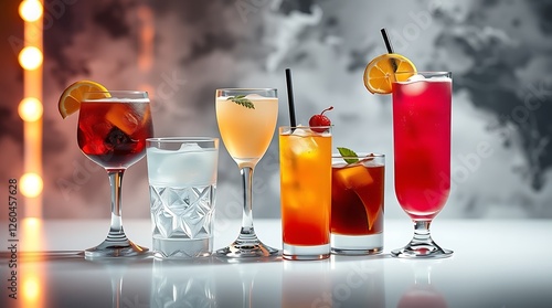 Set of classic alcohol cocktails isolated on white background