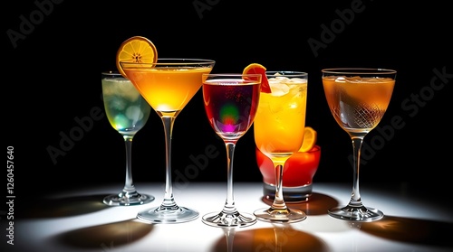 Set of classic alcohol cocktails isolated on white background