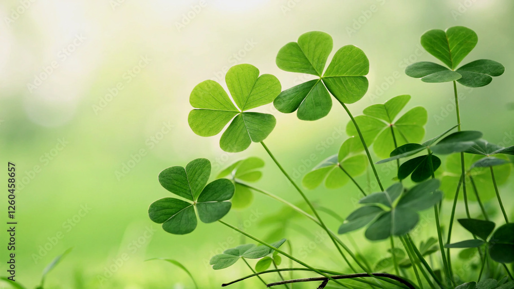 Close-up of vibrant shamrocks in a soft green natural setting. Close-up of vibrant shamrocks in a soft green natural setting.