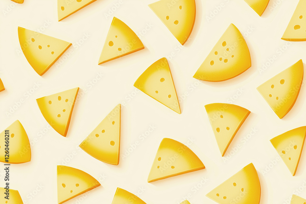 Seamless pattern of yellow cheese slices with holes on a light background, representing dairy, food, and culinary design Seamless pattern of yellow cheese slices with holes on a light background, representing dairy, food, and culinary design