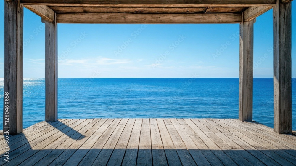 Fototapeta premium serene ocean view from wooden deck gazebo