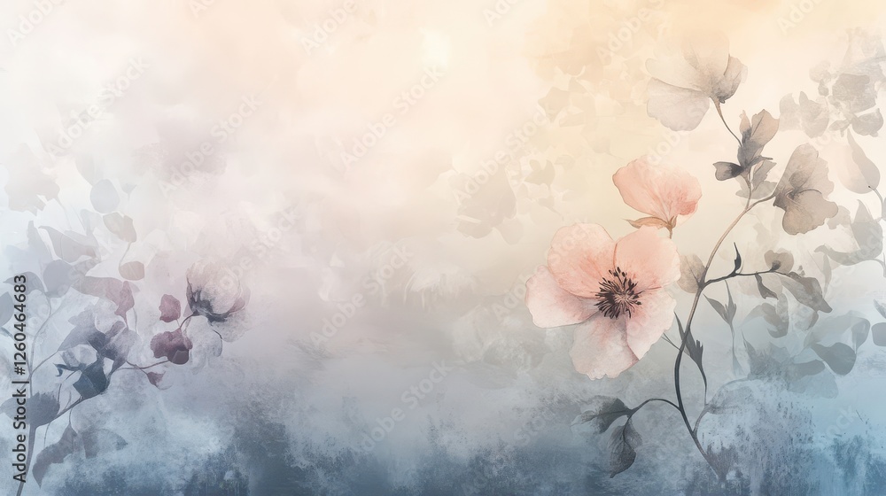 Obraz premium Nature-inspired wallpaper with watercolor petals on misty tones