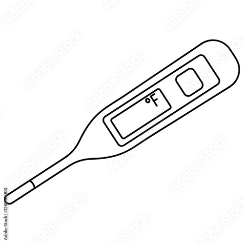 Electronic thermometer. Sketch. Vector illustration. Space for indicating degrees Fahrenheit on the display. Outline on an isolated background. Device for measuring body temperature. Coloring  book.