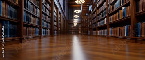 Wallpaper Mural Serene library interior with rows of books and glossy wooden floor Torontodigital.ca