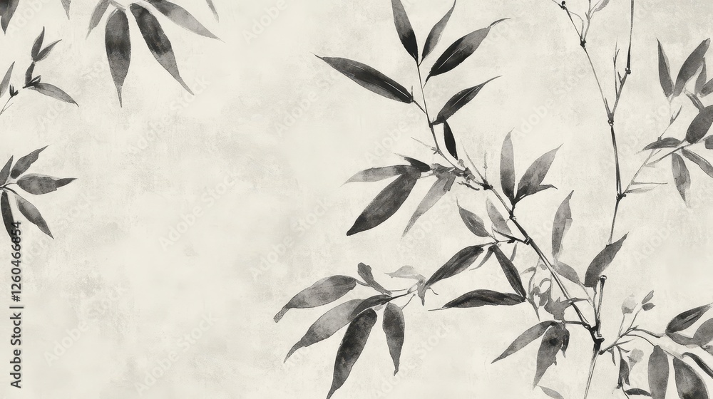 Naklejka premium Minimalist plant wallpaper with ink-washed bamboo on parchment