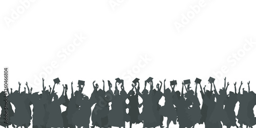 Collection of silhouettes of graduating students jumping and throwing their hats into the air. transparent background, suitable for magazines, graduation books, banners and graduation documents.
