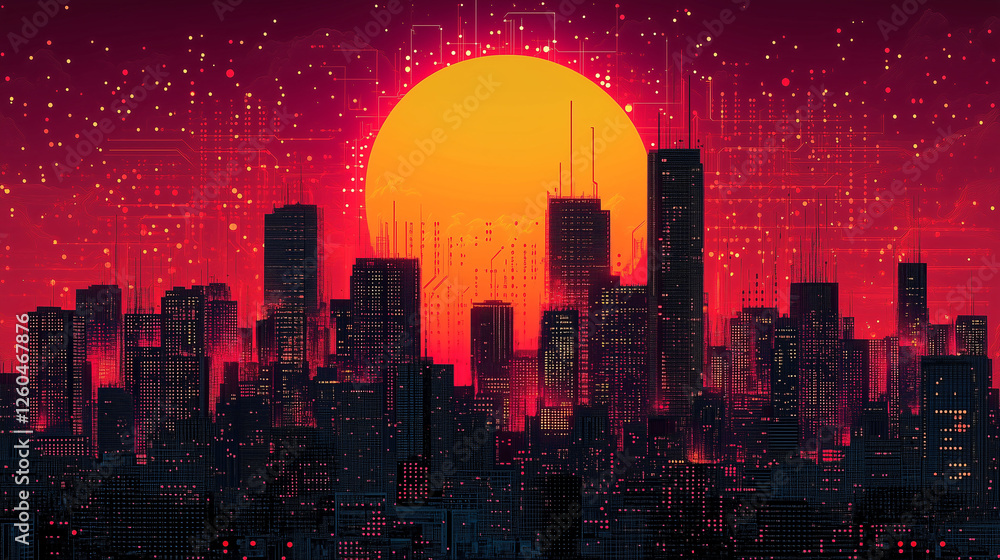 Cyberpunk Cityscape Sunset Digital Technology Skyline Cyberpunk Cityscape Sunset Digital Technology Skyline