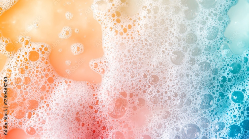 Fototapeta premium Colorful reflections and sparkling bath suds create a cheerful and refreshing atmosphere in a close-up view