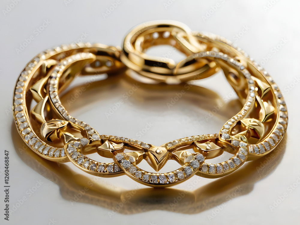 Opulent Gold Bracelet: A stunning gold bracelet adorned with sparkling diamonds in a intricate design, showcasing luxury and elegance.