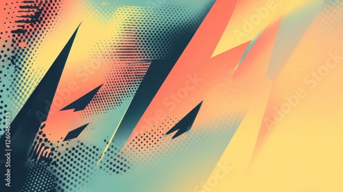 Wallpaper Mural 3D-like geometric shapes and lightning bolts over a misty blue gradient Torontodigital.ca