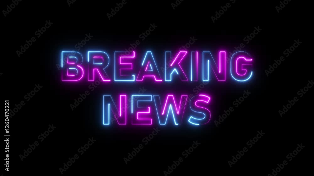 Glowing neon line Breaking News Broadcast TV Animation Isolated on Black Background Glowing neon line Breaking News Broadcast TV Animation Isolated on Black Background