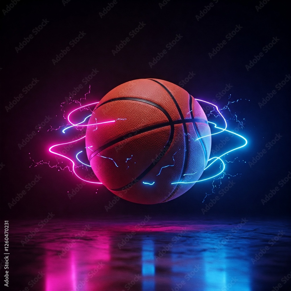 Fototapeta premium March Madness basketball background with neon energy and sports competition concept