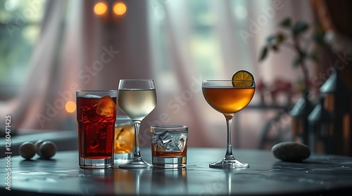 Still life with different alcoholic drinks