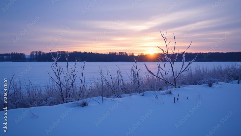 Serene Winter Sunrise over Frozen Lake Serene Winter Sunrise over Frozen Lake