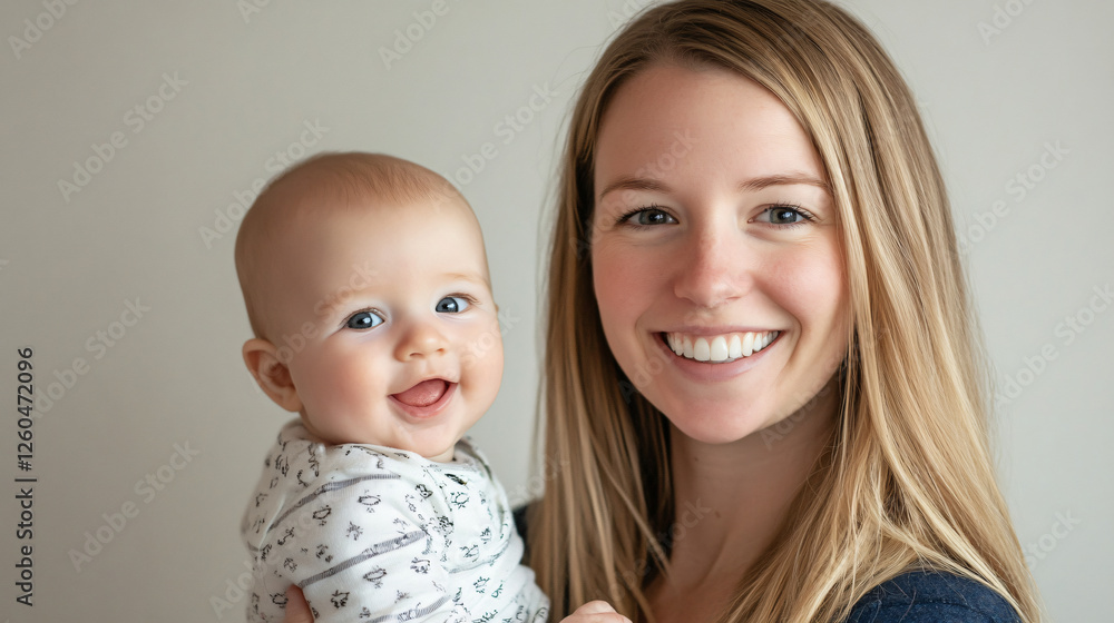 Woman holding baby in arms with white background Woman holding baby in arms with white background