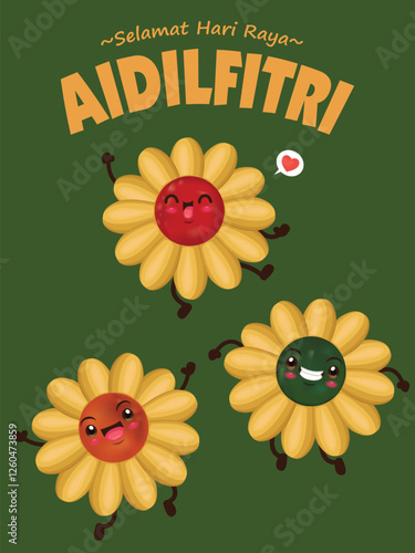 Hari Raya Aidilfitri background design with kuih raya. Malay means Fasting day celebration, I seek forgiveness, physically and spiritually.