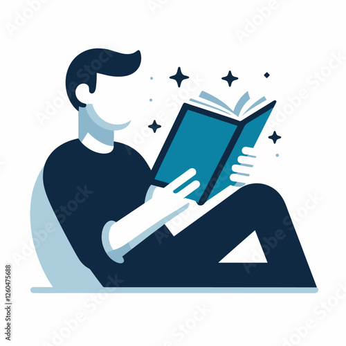 Reading Enthusiast with a Book - Flat Illustration of Relaxation and Imagination