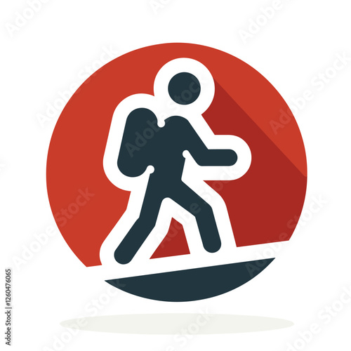 Hiking Icon in Red Circle - Modern Flat Illustration