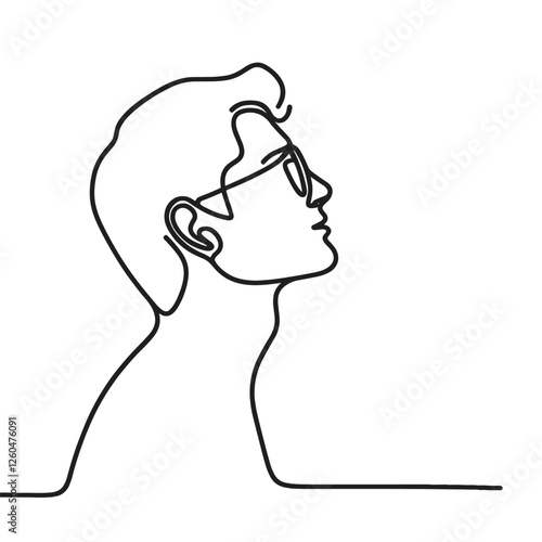 Minimalist One Line Portrait Illustration of a Man with Glasses in Profile