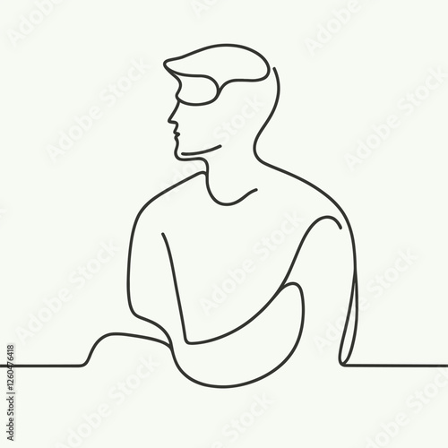 Minimalist One Line Art Portrait of a Pensive Male