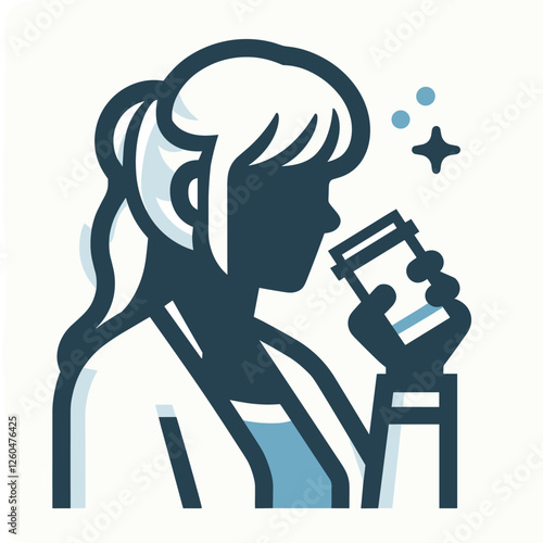 Silhouette of Woman Enjoying Drink - Modern Line Art Illustration