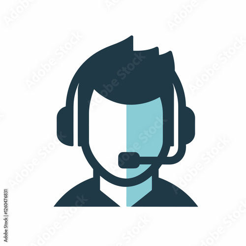 Customer Service Icon with Headset in Modern Flat Illustration Style