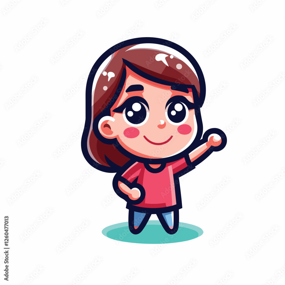 Cute Cartoon Girl Waving - Adorable Character Design Illustration Cute Cartoon Girl Waving - Adorable Character Design Illustration