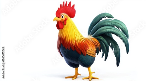 Colorful Cartoon Rooster with Vibrant Feathers