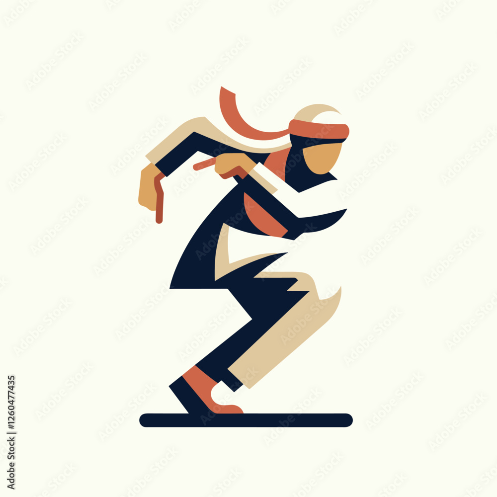 Obraz premium Dynamic Ninja Jump in Retro Geometric Style Illustration