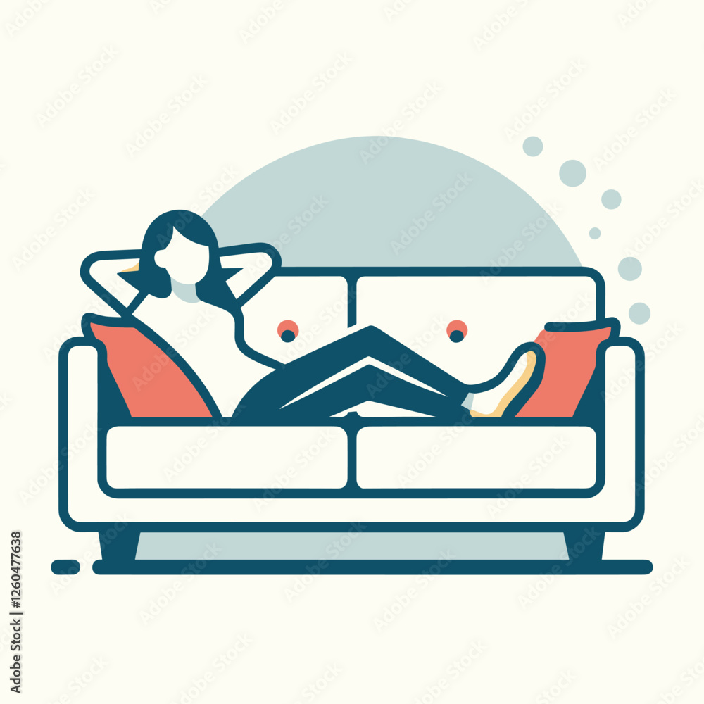 Relaxing Woman on Sofa - Modern Vector Flat Illustration of Comfort and Leisure Relaxing Woman on Sofa - Modern Vector Flat Illustration of Comfort and Leisure