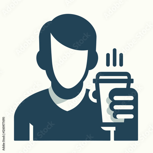 Minimalist Coffee Drinker Icon - Graphic Illustration of Young Man Holding Coffee Cup