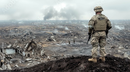 Wallpaper Mural The Crushing Weight of War: A Soldier Surveys the Devastation Torontodigital.ca