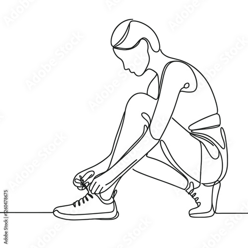 Minimalist One-Line Illustration of Woman Tying Running Shoes