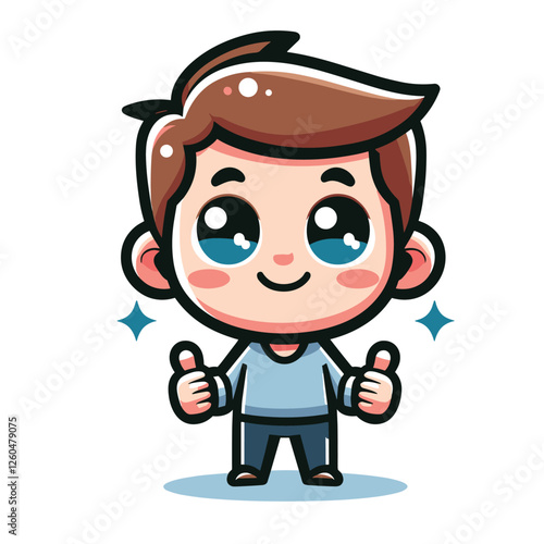 Cute Cartoon Character Giving Thumbs Up - Kawaii Style Illustration