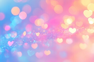 Pastel Hearts Bokeh Background Soft Pink Blue Purple Lights